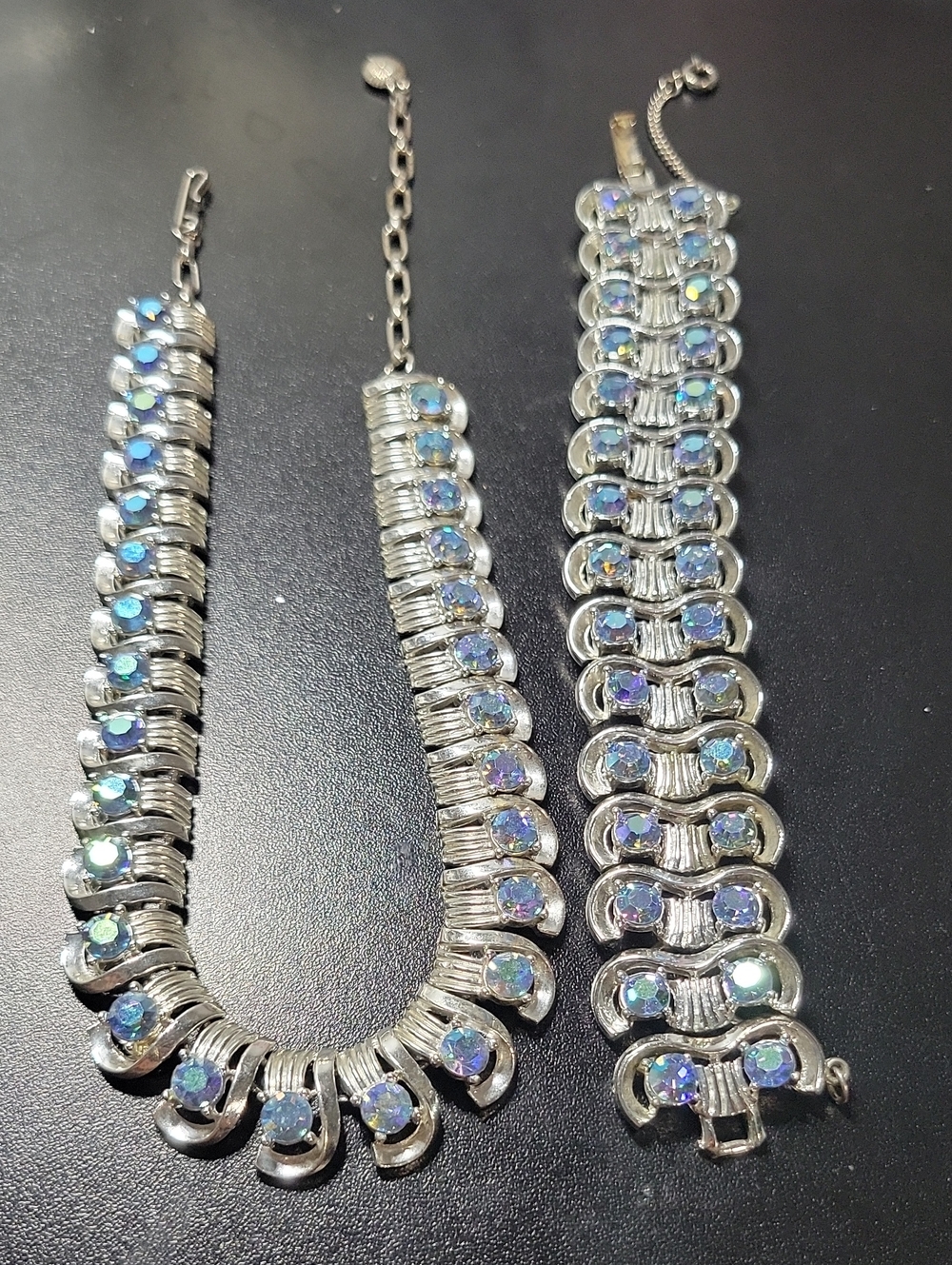 Aurora Borealis Crystal Silver-Tone Necklace and Bracelet Set